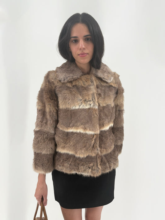 striped vintage fur collared coat