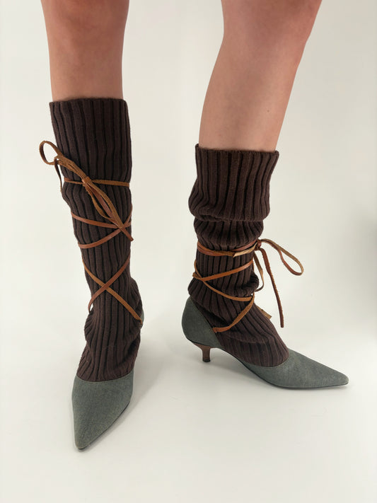 denim lace-up sock boots