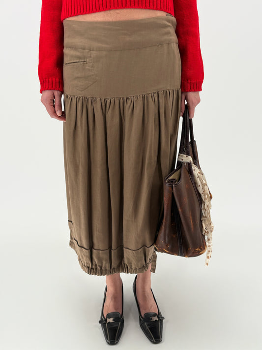 gathered army green skirt