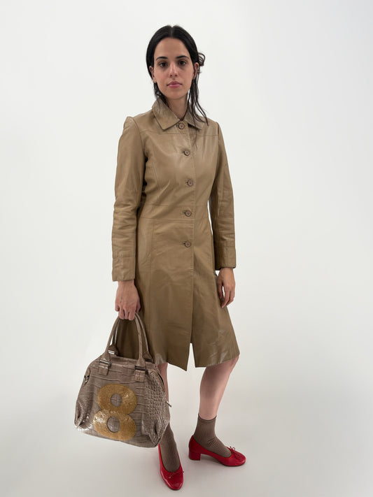leather button down trench coat