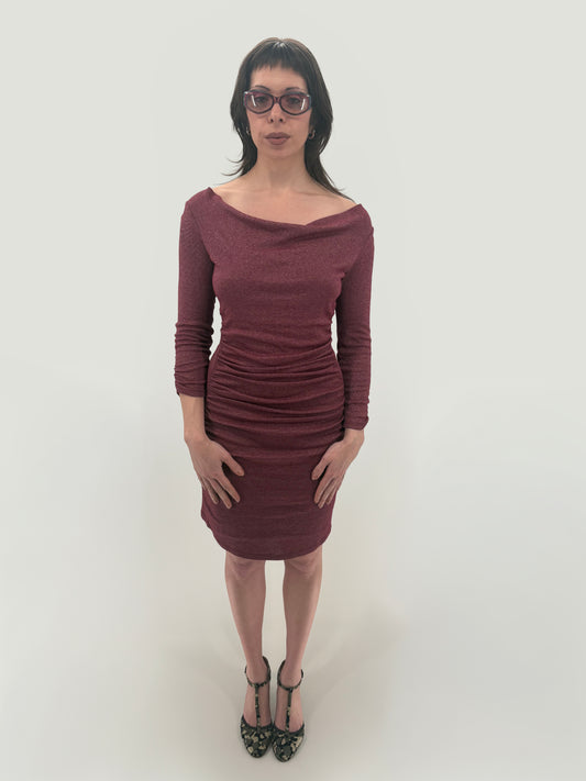 ruched cowl neck dress