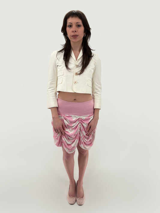 floral ruched mini skirt