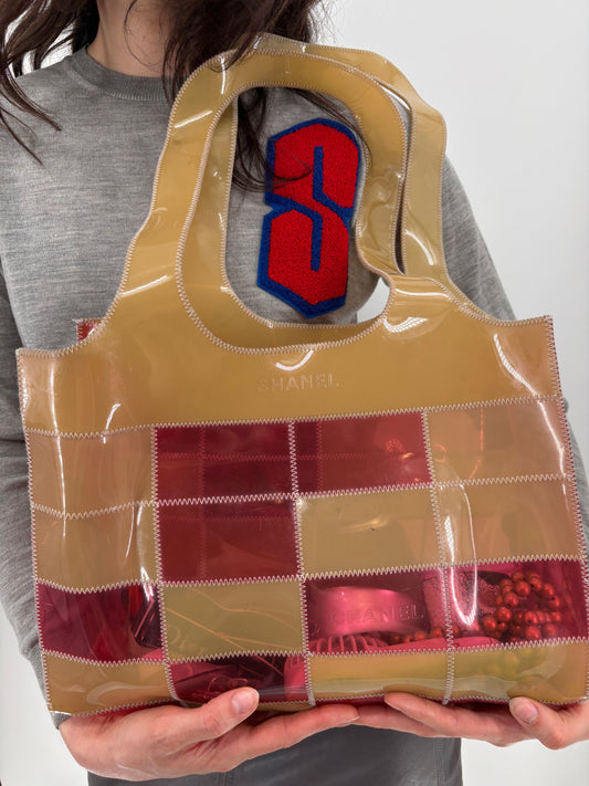 clear vinyl patchwork tote bag