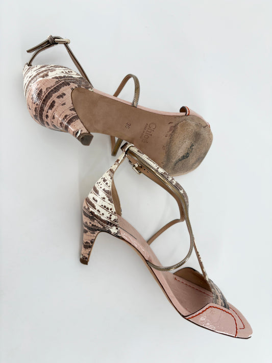 strappy python heels