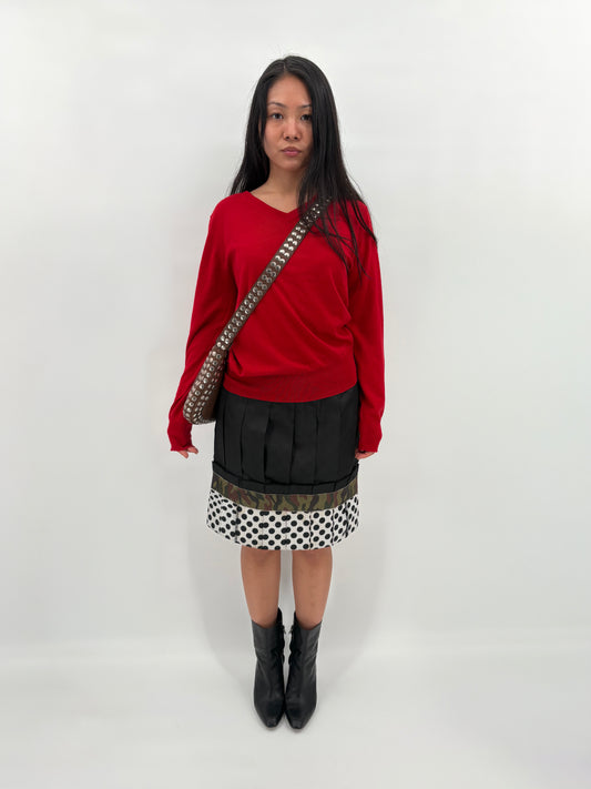 spring 2001 mid-length polka dot and camo skirt