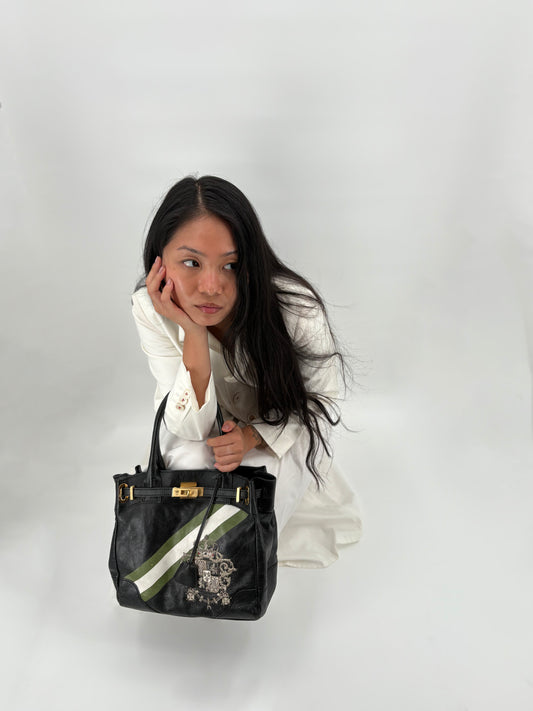 black embroidered handbag