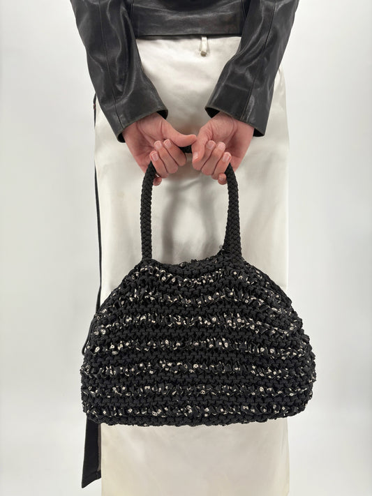 woven skull boston bag